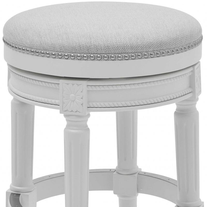 White Round Swivel Backless Bar Stool with Fabric Seat and Footrest