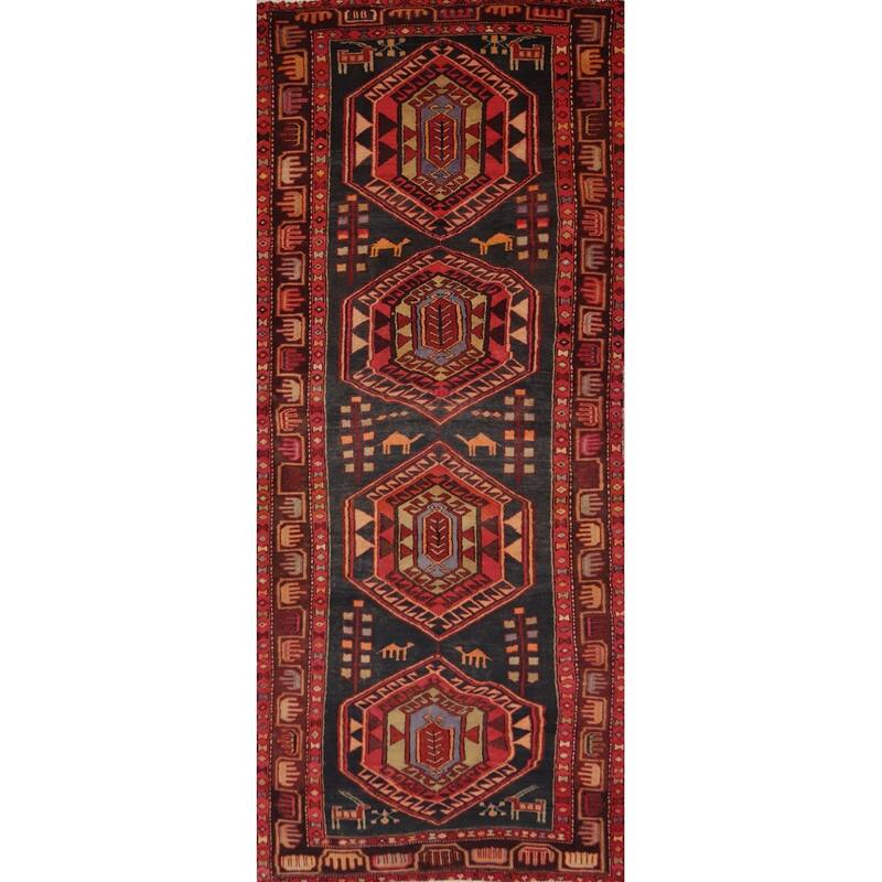 Hand Knotted Oriental 100% Wool Carpet Traditional Tribal Black Ardebil Runner Rug - 9' 7'' X 3' 5''