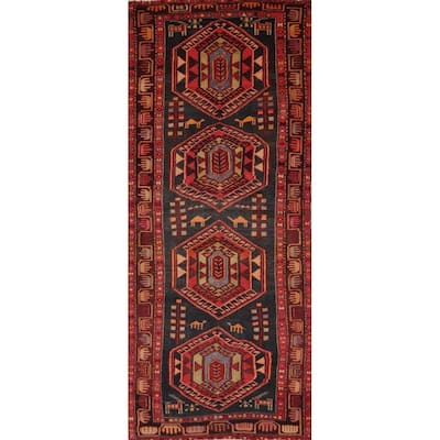 Hand Knotted Oriental 100% Wool Carpet Traditional Tribal Black Ardebil Runner Rug - 9' 7'' X 3' 5''