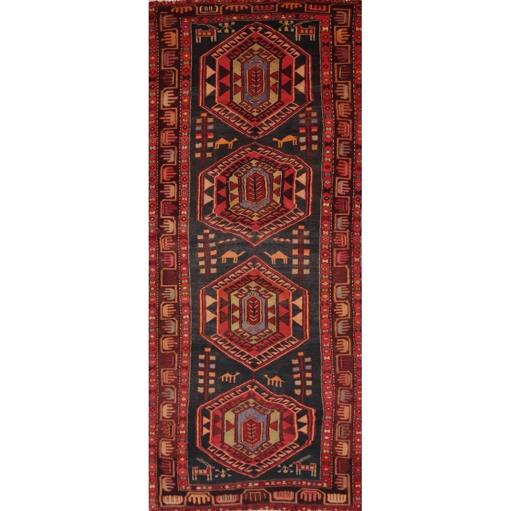 Hand Knotted Oriental 100% Wool Carpet Traditional Tribal Black Ardebil Runner Rug - 9' 7'' X 3' 5''