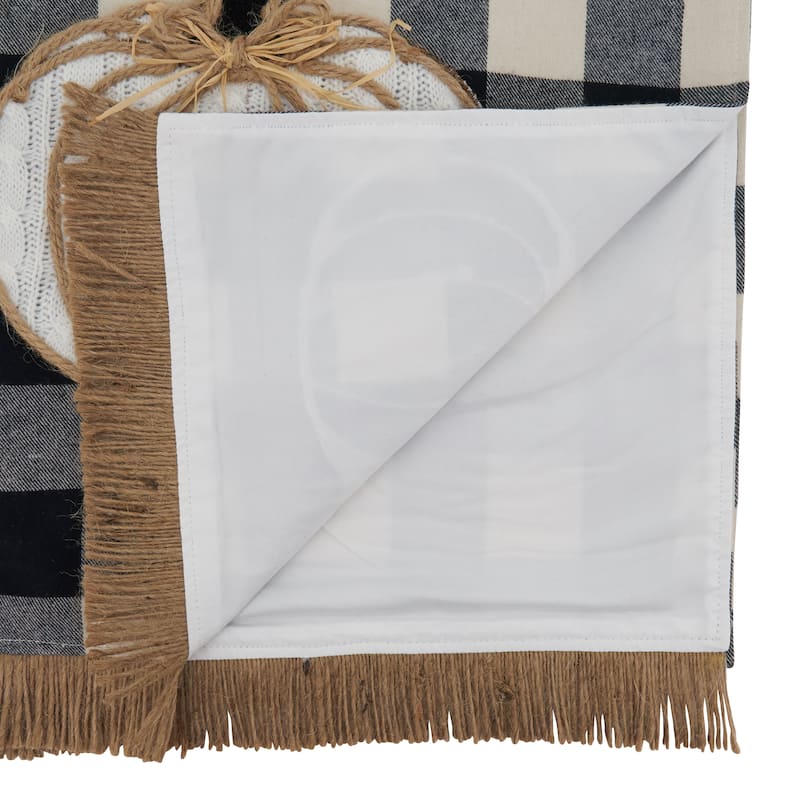 Buffalo Plaid Table Runner With Pumpkin Design - 14"x72"