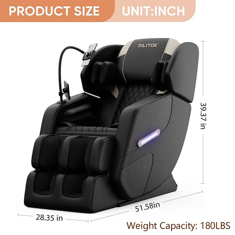 Luxury Zero Gravity Full-Body Massage Chair with Heating, Bluetooth Audio, and Foot Rollers - Home Relaxation Recliner