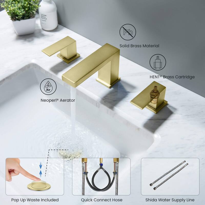 Cube 8“ Widespread Bathroom Sink Faucet with Drain Assembly