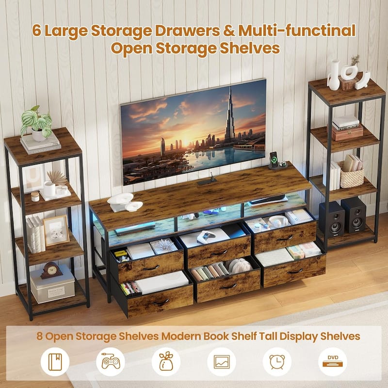TV Stand Dresser with Bookcase TV Console Table Entertainment Center LED