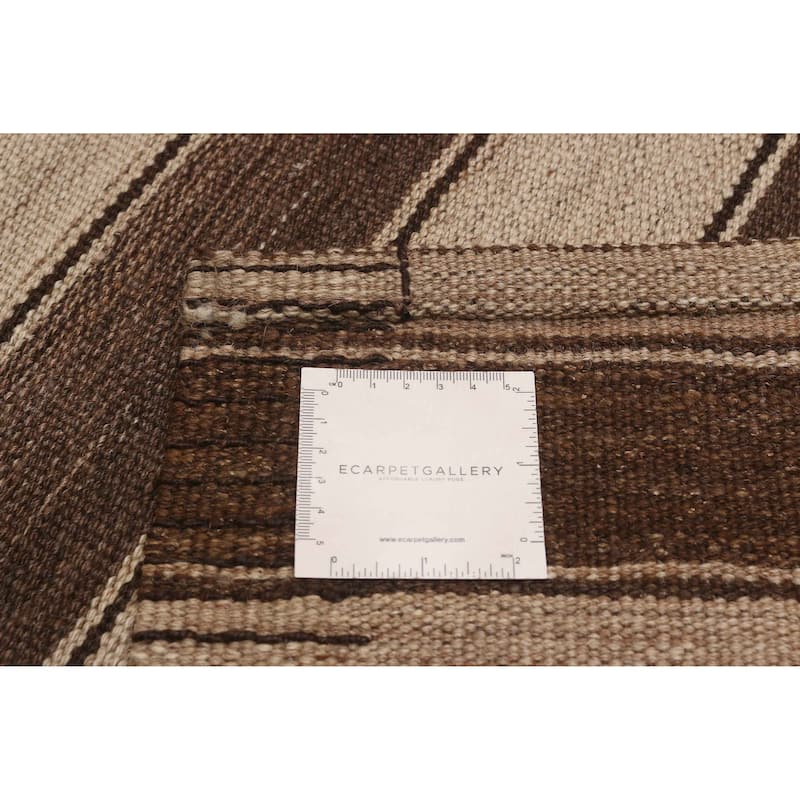 ECARPETGALLERY Flat-Weave Boho Brown Wool Kilim - 6'11 x 12'10