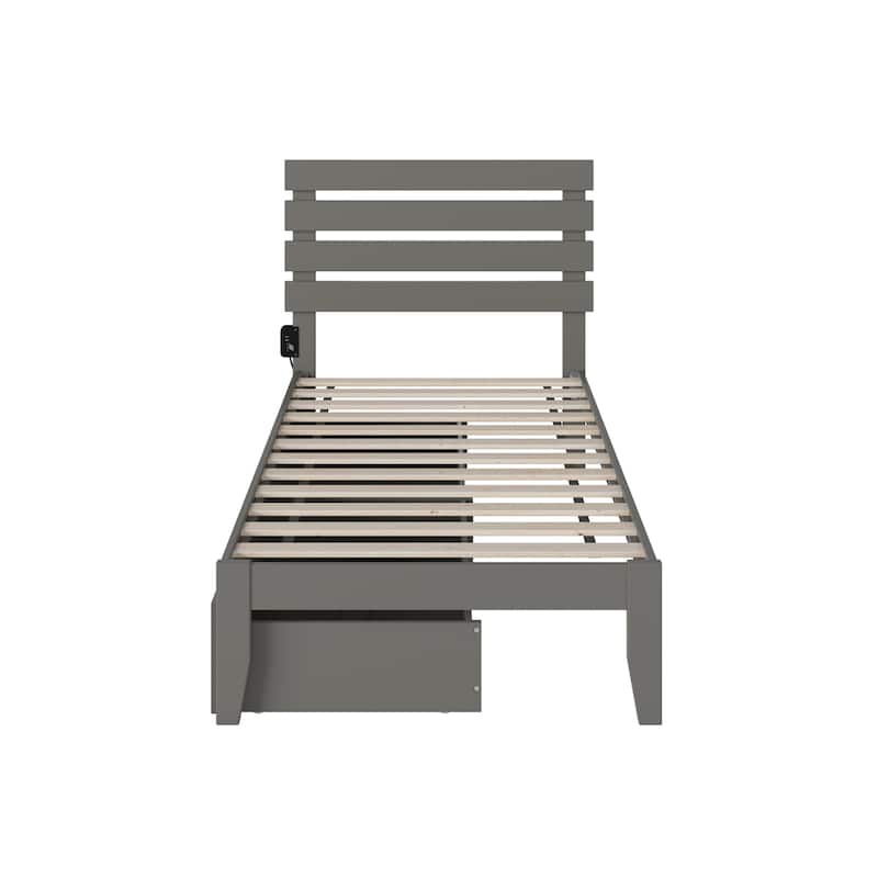 Twin Bed with USB Charger & Drawers - Grey Bedroom Furniture