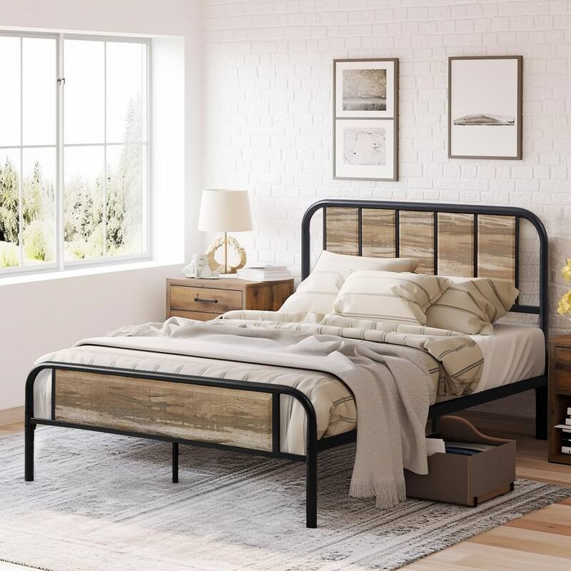 VECELO Platform Bed Frame with Wood Headboard,Twin/Full/Queen Size Bed - Slate - Full