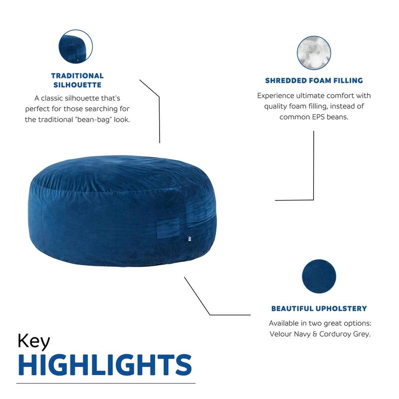 Sealy® Kade 6ft Velour Blue Memory Foam Bean Bag