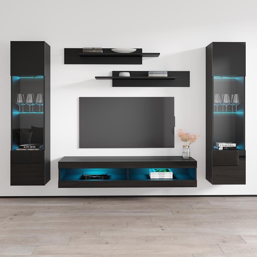 Meble Furniture Fly AB3 Wall Mounted Floating Ent Center for up to 70" TVs 102"W x 67"H - High Gloss Matte
