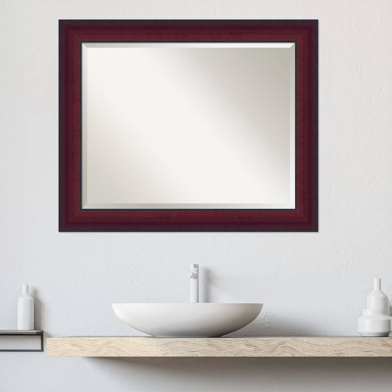 Canterbury Cherry Beveled Wood Framed Bathroom Vanity Wall Mirror - Canterbury Cherry