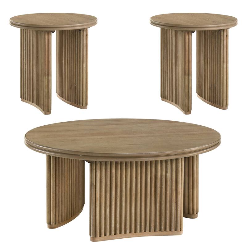 Adina Round Coffee Table Set Distressed Light Brown - 3-piece