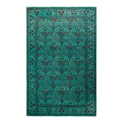 Overton Hand Knotted Wool Vintage Inspired Modern Contemporary Overdyed Blue Area Rug - 4' 8" x 7' 4"