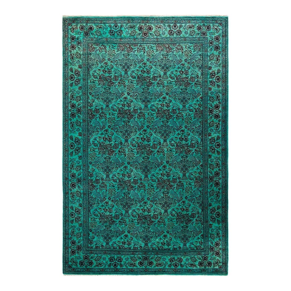 Overton Hand Knotted Wool Vintage Inspired Modern Contemporary Overdyed Blue Area Rug - 4' 8" x 7' 4"