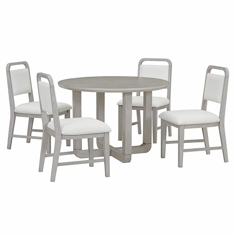 5-Piece Round Dining Table Set for 4 with Upholstered Chairs, Wood Dining Table Set with Radial Wood Grain Design Top