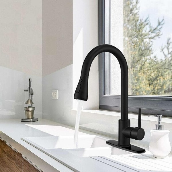 Single Handle Pull-down Kitchen Faucet with Deck Plate Matte ...