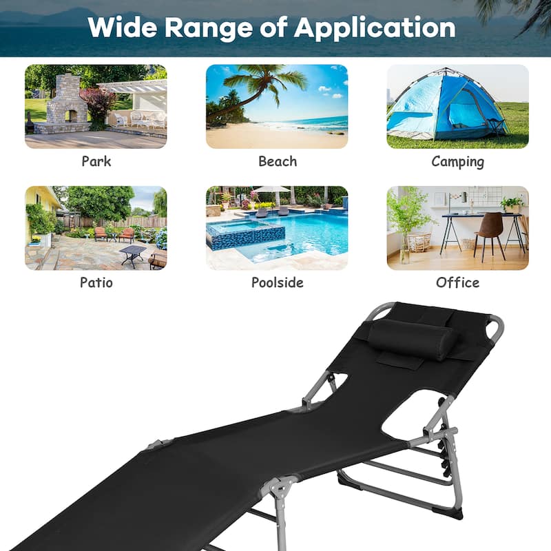 Goplus Outdoor Beach Lounge Chair Folding Chaise Lounge with Pillow - See Details