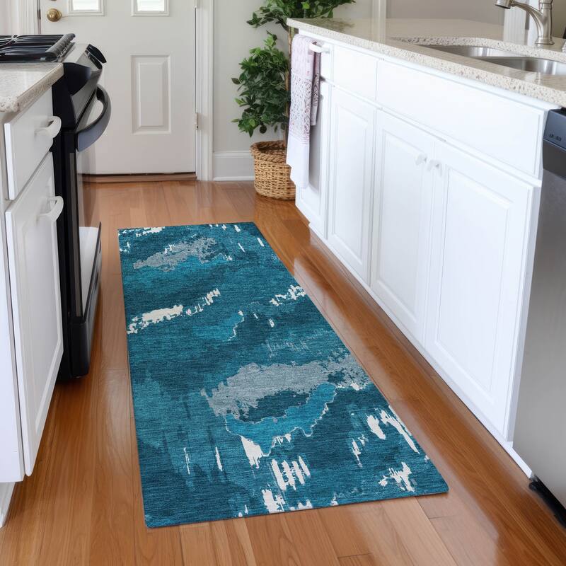 Premium Washable Super Soft Modern Ziggy Mayfield Rug - Navy - 2'3" x 7'6"