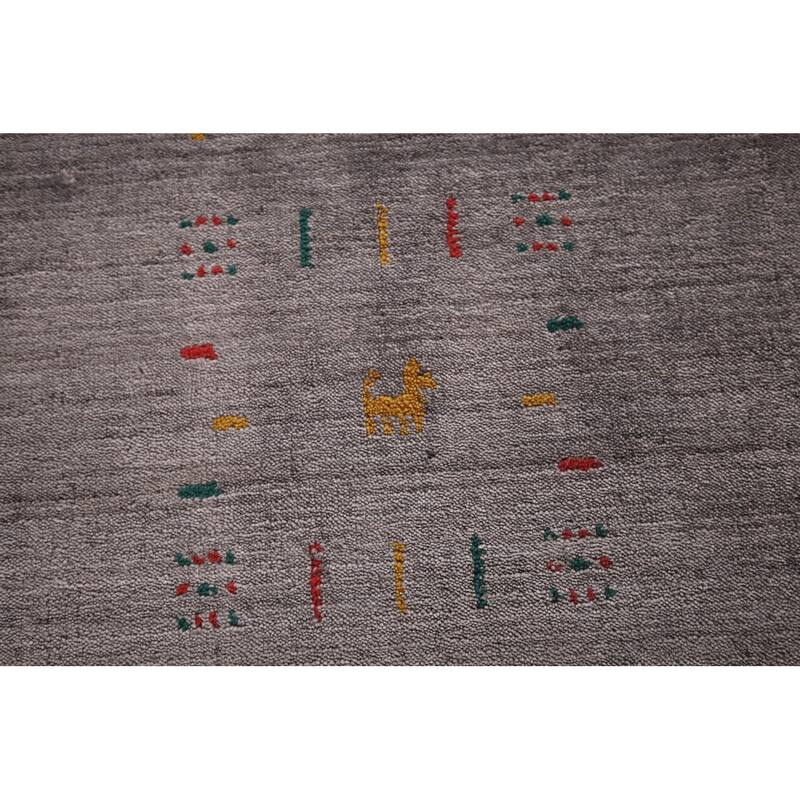 Gray Gabbeh Indian Area Rug Handmade Silk Carpet - 7'10"x 9'7"