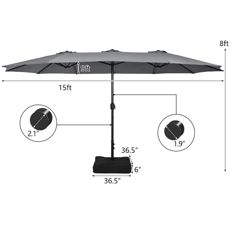Gymax 15 ft Double-Sided Patio Twin Umbrella Extra-Large Market