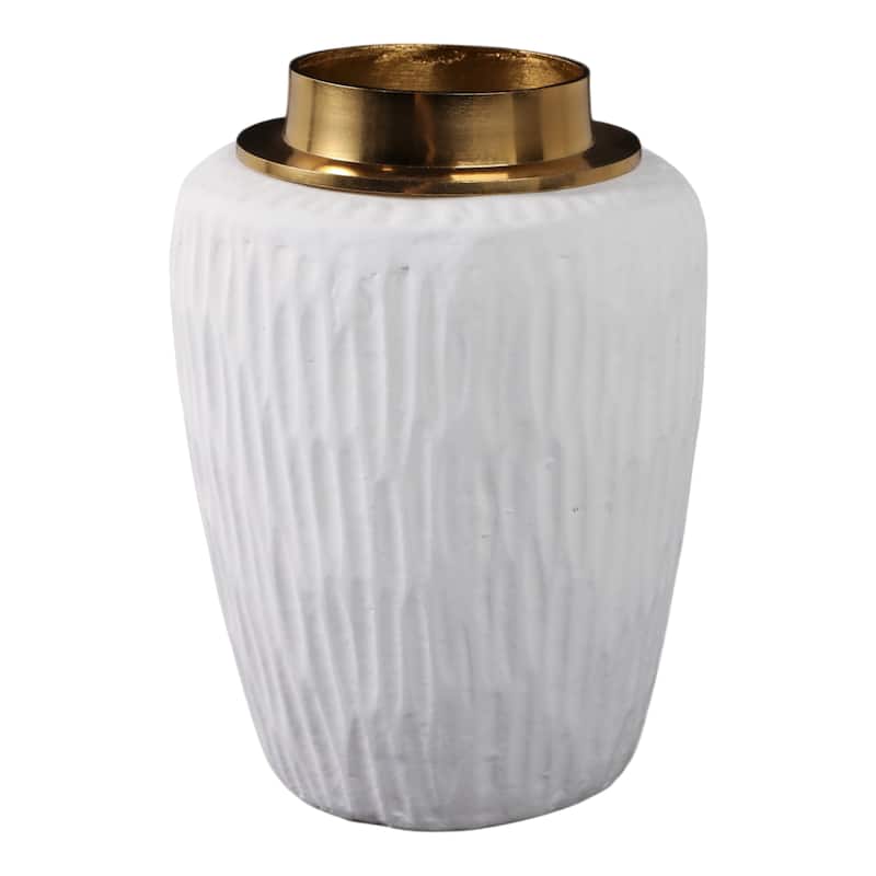 Pottery Metal Vase Earthenware Handcrafted Tapered Textured Surface - 6" x 6" x 8"