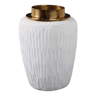 Pottery Metal Vase Earthenware Handcrafted Tapered Textured Surface