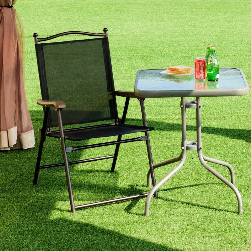 Costway Set of 2 Patio Folding Sling Back Chairs Camping Deck Garden - Set of 2