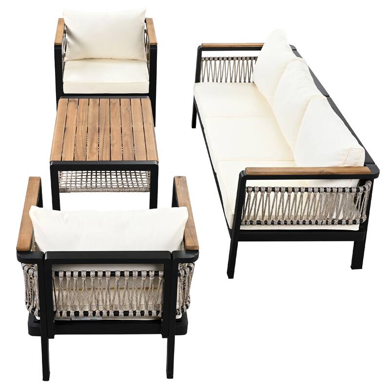 4-Piece Outdoor Sectional Sofa Set with Water-Resistant Cushions