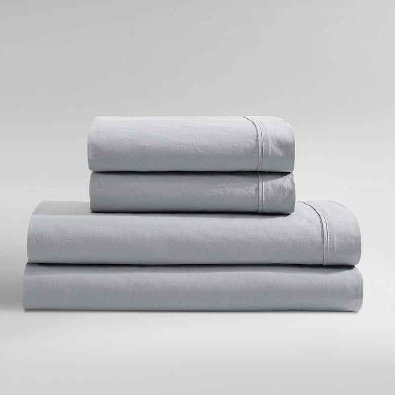Calvin Klein Washed Cotton Percale Sheet Set - Blue Grey - Queen