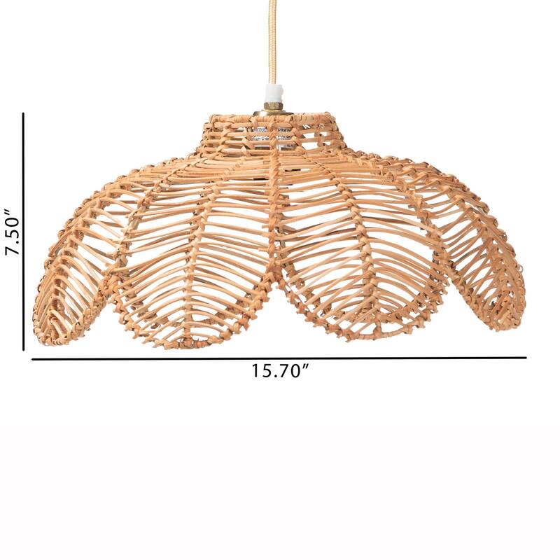 Neorah Natural Rattan Pendant Lampshade - Coastal Boho Ceiling Light Cover with Handcrafted Petal Shape