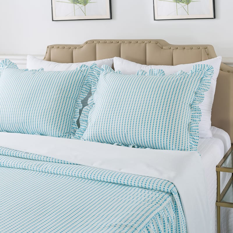Dot Bedspread with 30" Ruffled Skirt Shabby Chic Farmhouse Style