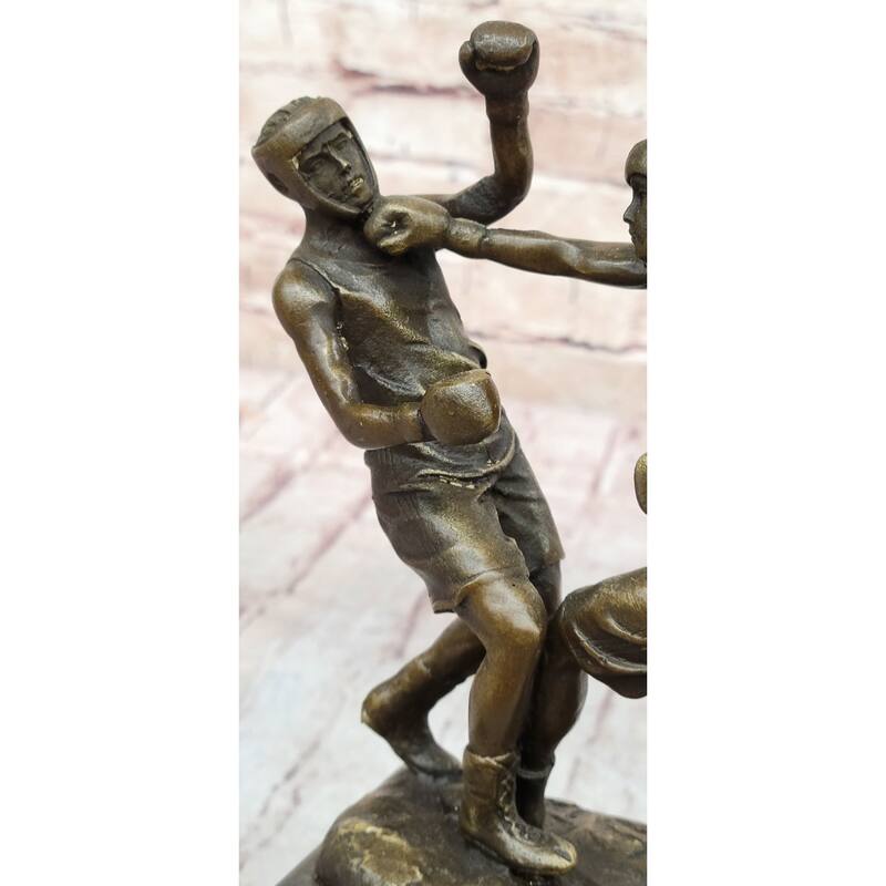 Boxers Boxing Sparring Bronze Metal Sculpture Figures Original Art On Marble Base