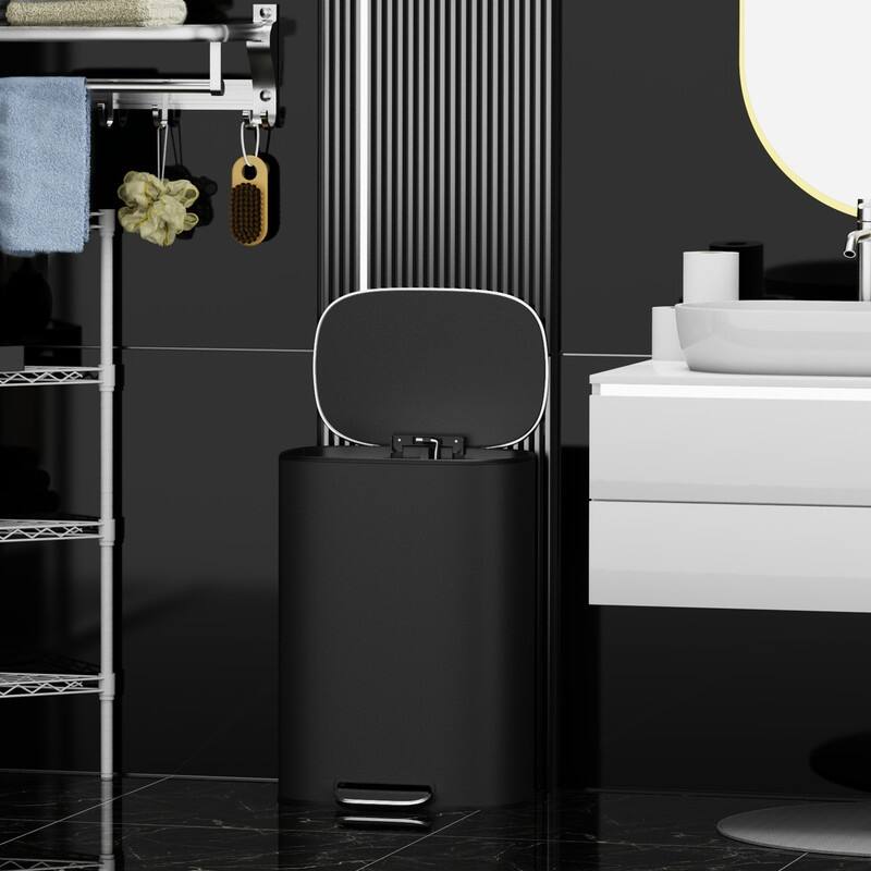 Black Grey 13 Gallon 50L Step-on Kitchen Trash Can with Soft Close for Home,Office
