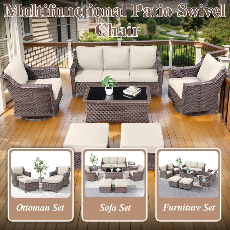 2 Pieces Wicker Swivel Rocking Chairs Set - Brown