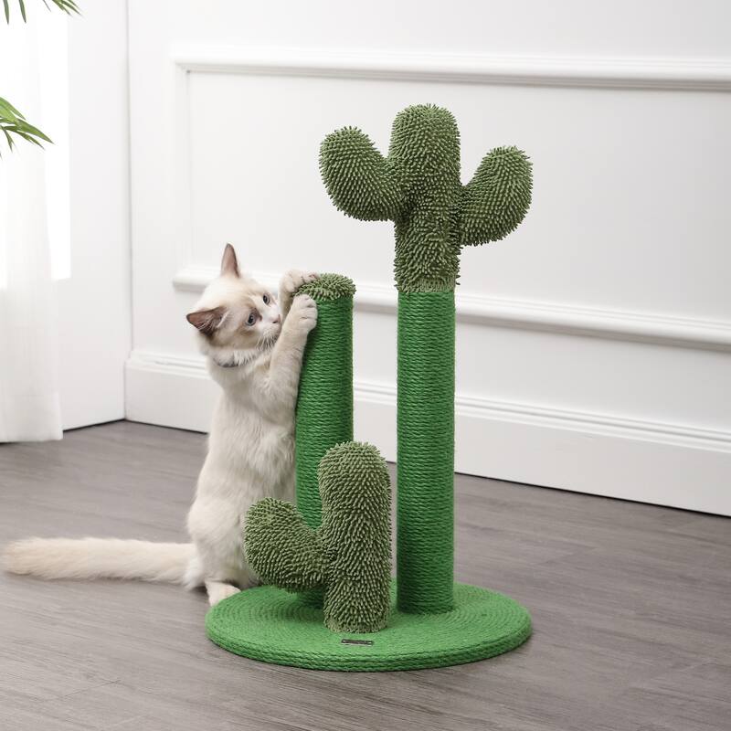 Marfa 25.25" Modern Jute Triple-Cactus Cat Scratching Post with Fuzzy Toy, Green - Assembly Required