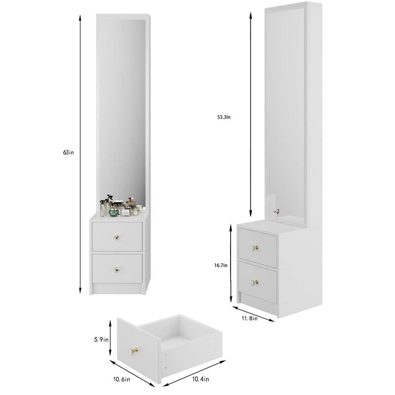 11.8" x 15.7" x 63" Simple Stylish Dressing Mirror Cabinet,Full Body Mirror Cabinet,Multi Layer High Capacity Storage