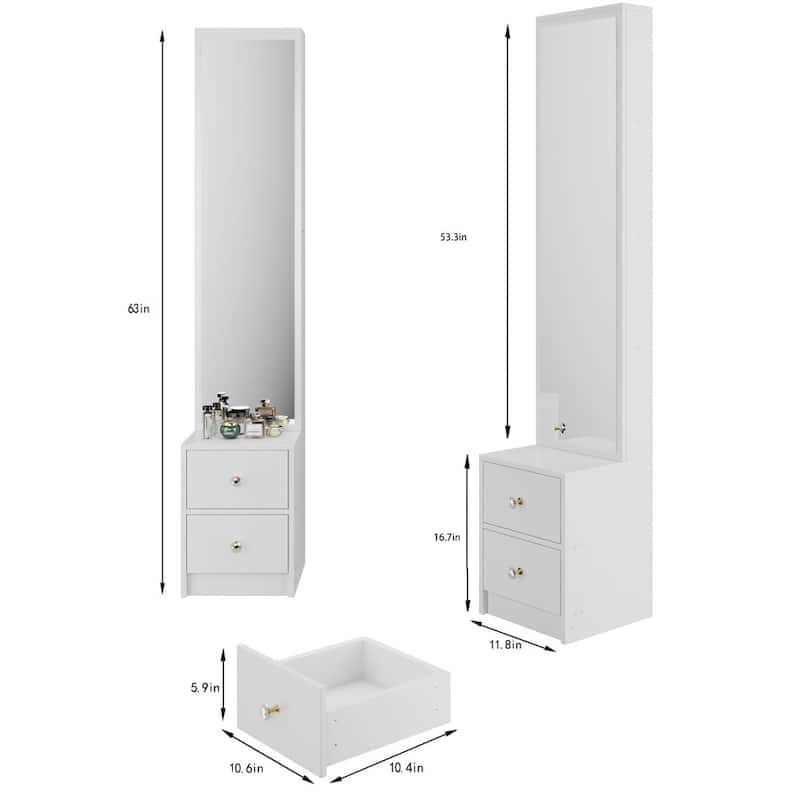 63" H Full Body Dressing Mirror Cabinet with Multi-Layer Storage, Standalone or Vanity Companion
