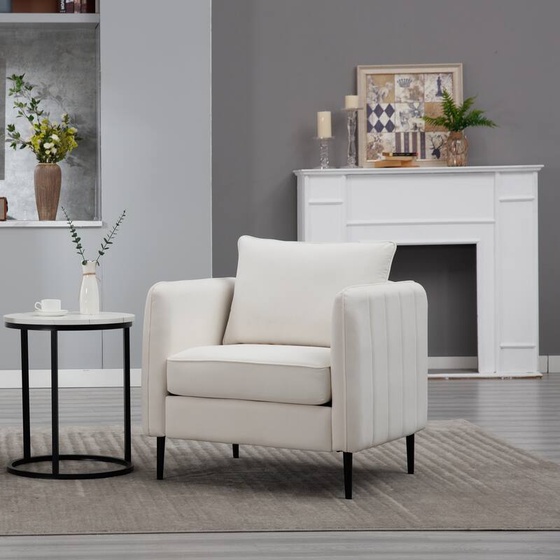 Mid-Century Modern Armchair with 1 Pillow and Metal Legs for Bedroom