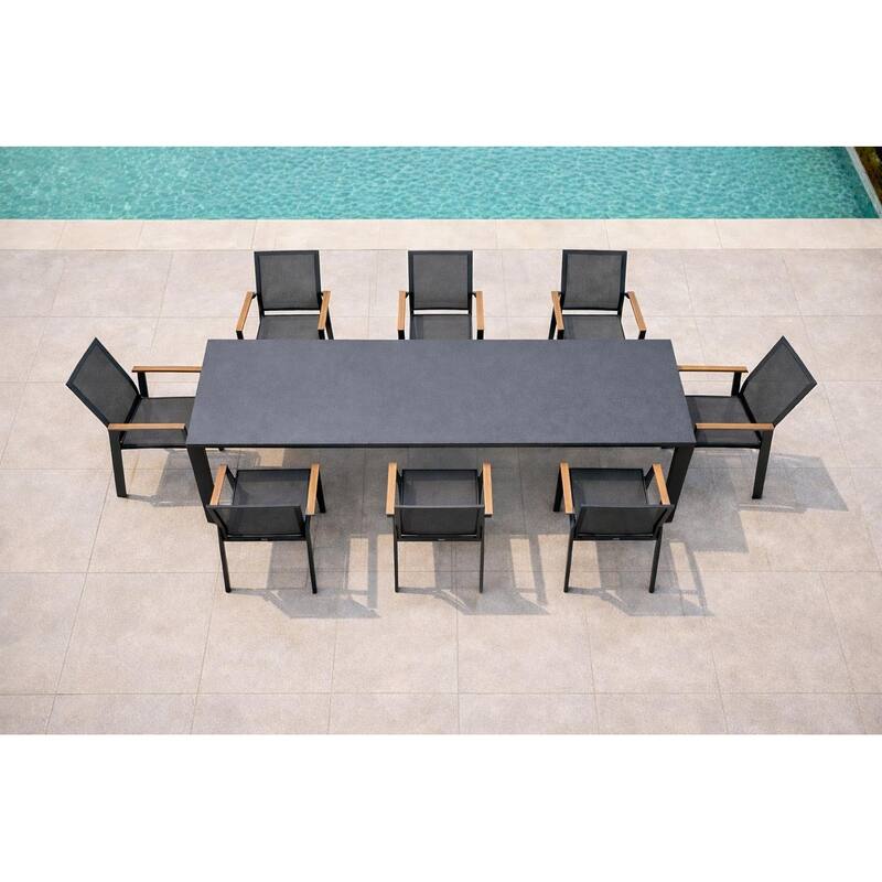 Quay Dark Grey 9-Piece Aluminum Outdoor Dining Set with Tribeca with Ceramic Glass Table Top - N/A