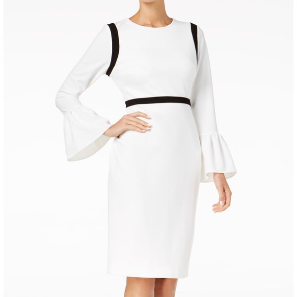 calvin klein bell sleeve dress white