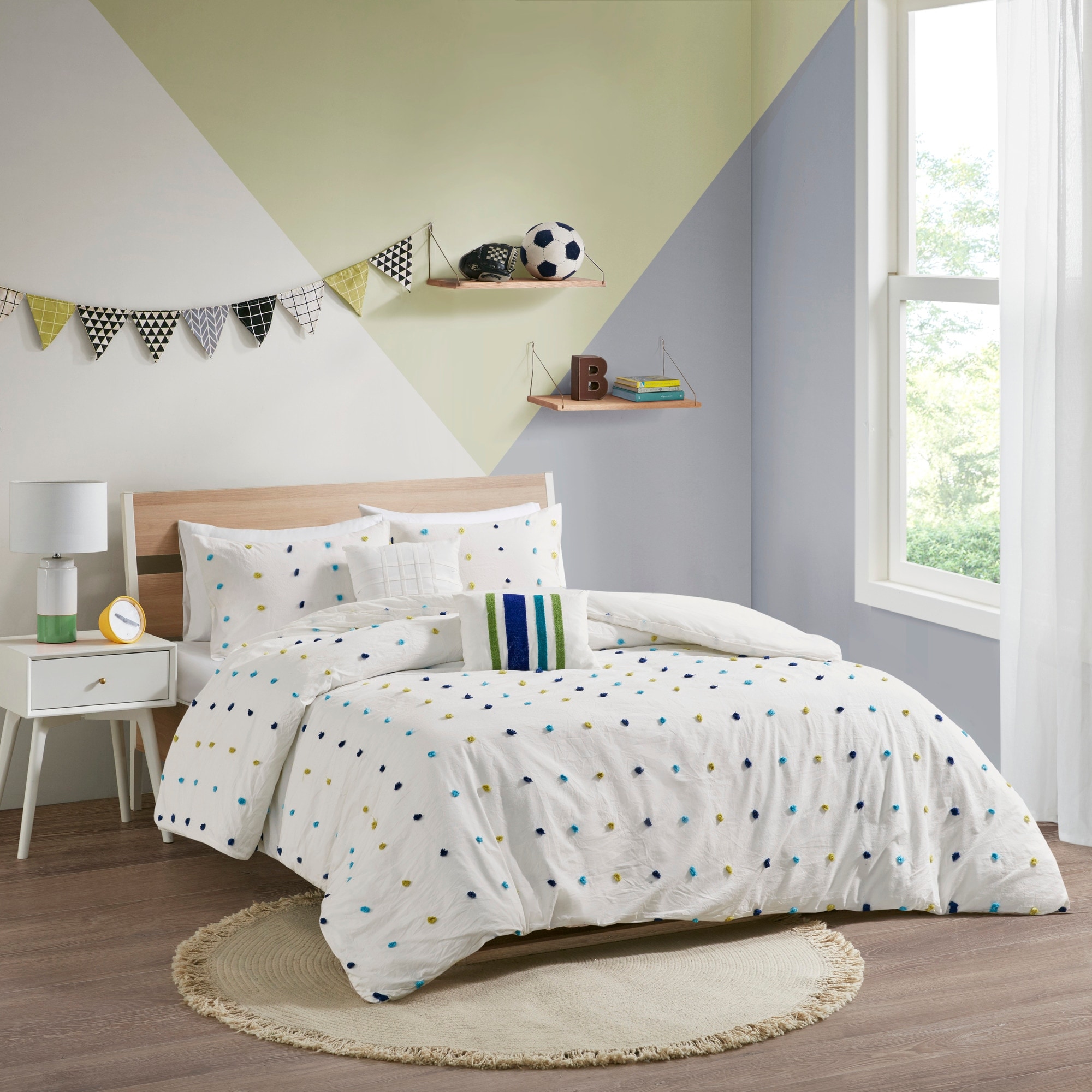 Urban Habitat Kids Callie Cotton Jacquard Pom Comforter Set Full Queen Aqua