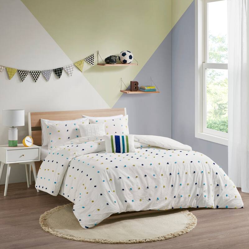 Ensley Cotton Jacquard Pom Pom Comforter Set by Intelligent Design Kids