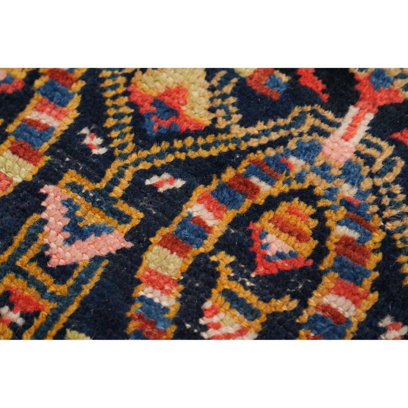 Hand Knotted Oriental 100% Wool Carpet Traditional Geometric Navy Blue & Blues Bidjar Area Rug - 11' 2'' X 5' 7''