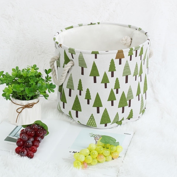 Linen Fabric Storage Bin Toy Box Basket Organizer - Green Tree - 13" x 9.8"