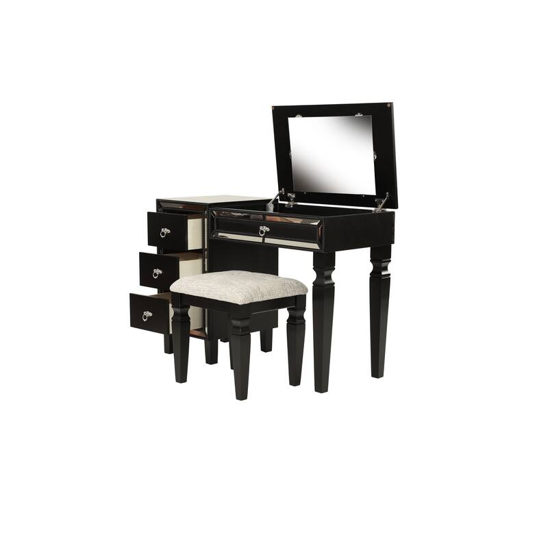 Traditional Formal Black Color Vanity Set Stool Storage Drawers,1pc Bedroom Furniture Set Tufted Seat Stool