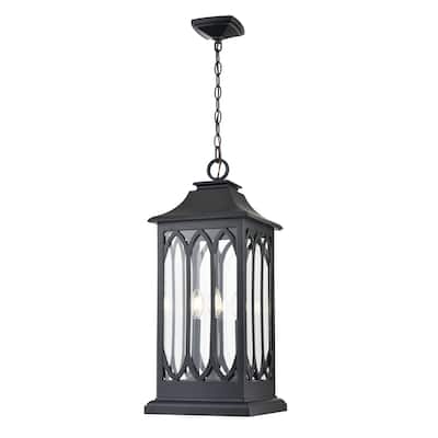 Mallorey 3-Light Outdoor Hanging Lantern Powder Coated Black - Powder Coated Black