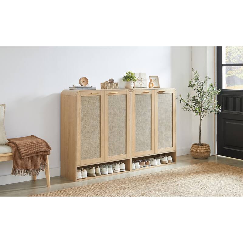 Rossetta 6-Tier Modern Classic Curved edge design shoe cabinet with handmade rattan drawers