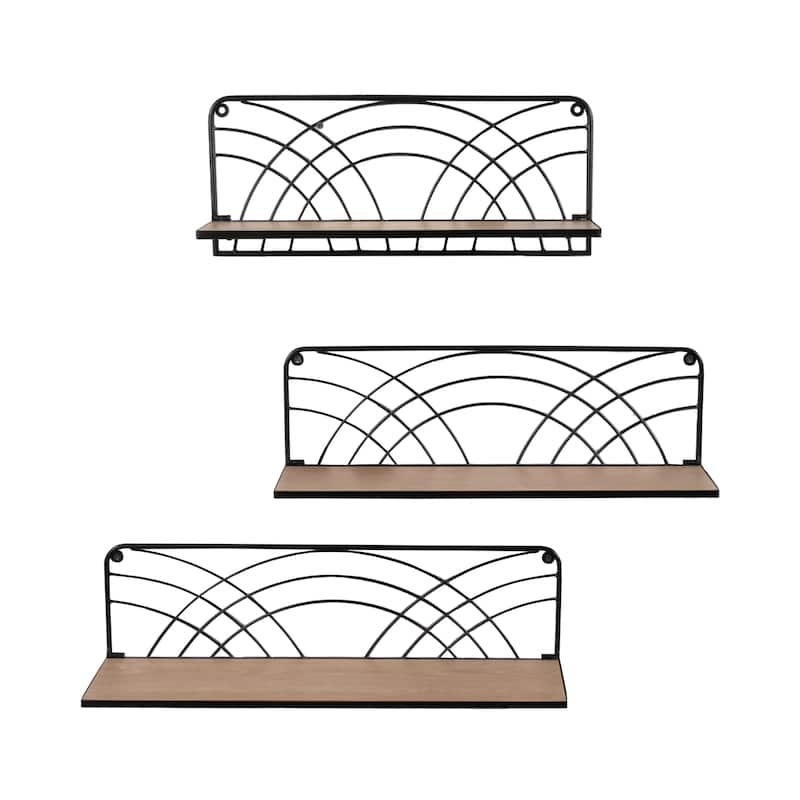 Sagebrook Home 19/21/24-inch Natural/Black Wall Shelves, Versatile MDF and Iron Home Storage, Set of 3 - 24" x 6" x 8"