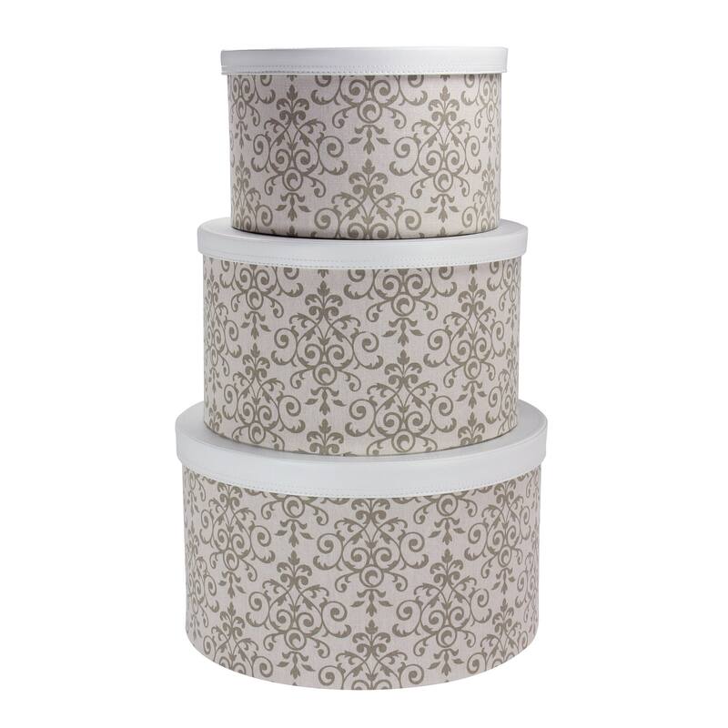 Household Essentials Nestable Hat Boxes with Faux Leather Lids, Set of 3 - Olive
