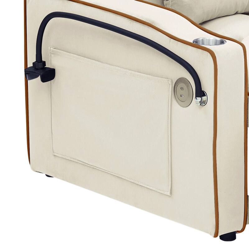 Multifunctional Velvet Upholstered Convertible Storage Futon Chair with Swivel Phone Stand