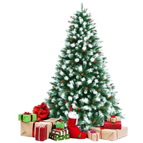 7ft Unlit Hinged Artificial Christmas Tree w/ Snow Flocked Tips and